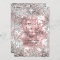 Pink Silver Winter Wonderland Snowflake Invitation