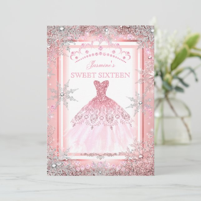 Pink Silver Winter Wonderland Sweet 16 Birthday Invitation | Zazzle