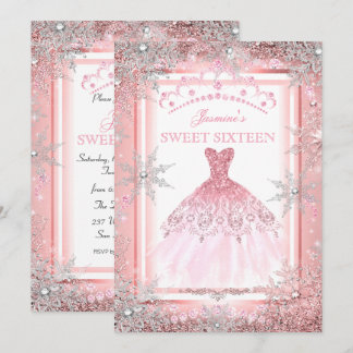 Pink Silver Winter Wonderland Sweet 16 Birthday Invitation