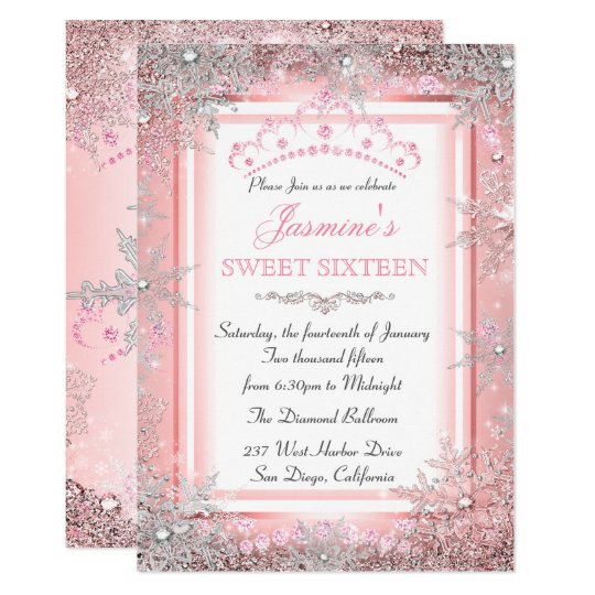 pink silver winter wonderland sweet 16 party invitation zazzle com