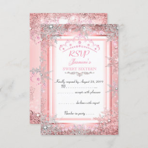 Pink Silver Winter Wonderland Sweet 16 Party RSVP Invitation