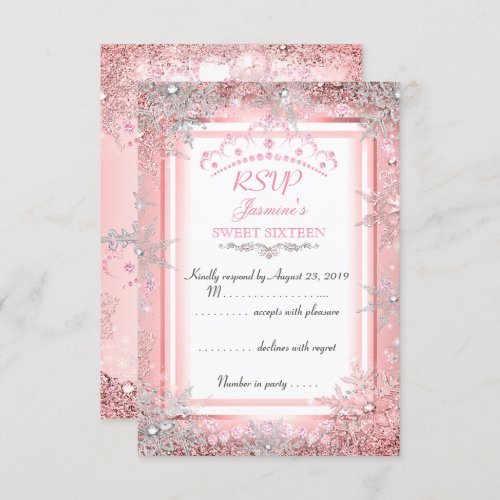 Pink Silver Winter Wonderland Sweet 16 Party RSVP Invitation