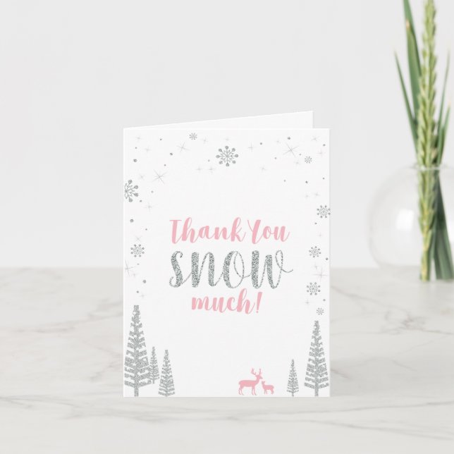 Pink & Silver Winter Wonderland Thank You Card (Front)