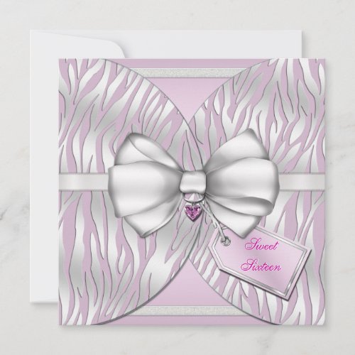 Pink Silver Zebra Invite Ribbon &amp; Jeweled Bow