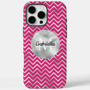 Pink Silver Zigzag Stripes Monogram iPhone 16 Pro Max Case