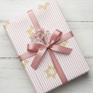 Pink Simchat Bat Brit Bat Jewish Baby Girl Wrapping Paper