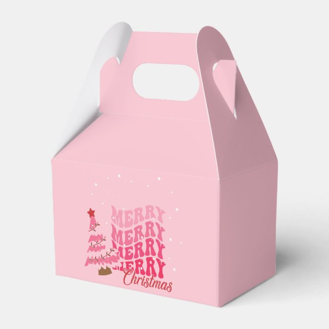Pink Simple and Modern Merry Christmas Favor Boxes (Front Side)