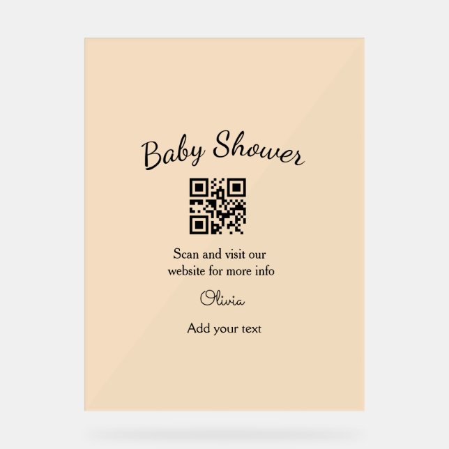 Pink simple baby shower q r code add name text thr acrylic sign (Front)