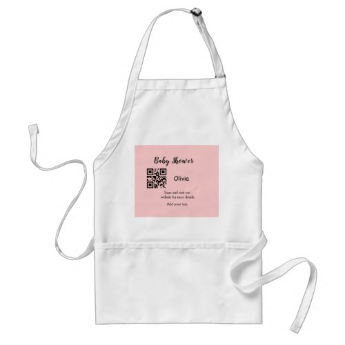 Pink simple baby shower q r code add name text thr adult apron