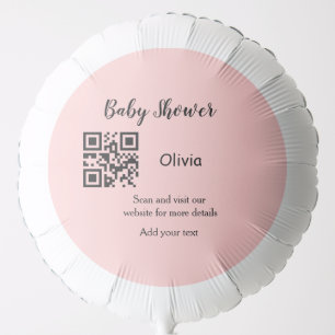 Pink simple baby shower q r code add name text thr balloon