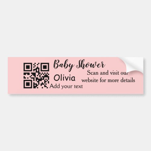 Pink simple baby shower q r code add name text thr bumper sticker