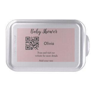 Pink simple baby shower q r code add name text thr cake pan