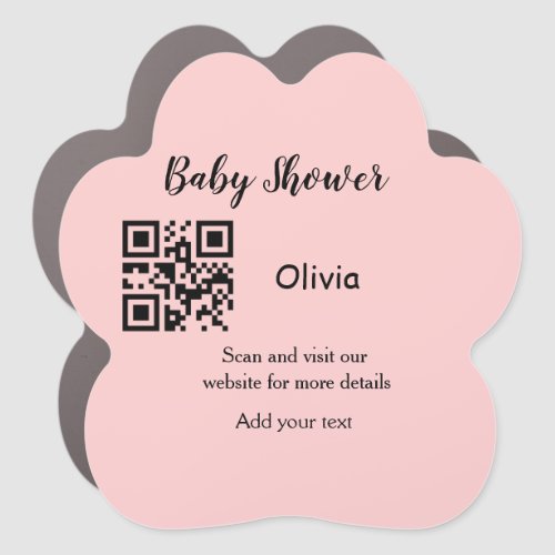 Pink simple baby shower q r code add name text thr car magnet
