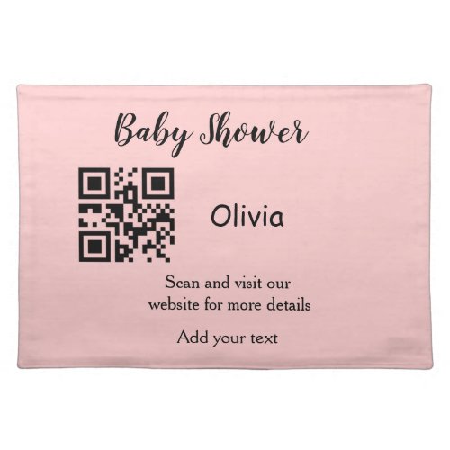 Pink simple baby shower q r code add name text thr cloth placemat