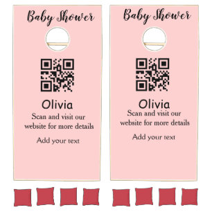 Pink simple baby shower q r code add name text thr cornhole set