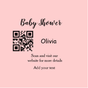 Pink simple baby shower q r code add name text thr cutout