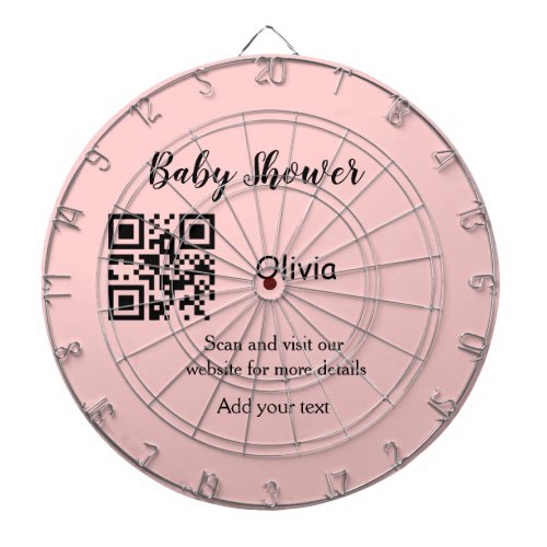 Pink simple baby shower q r code add name text thr dart board