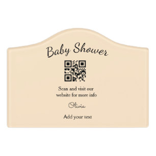 Pink simple baby shower q r code add name text thr door sign