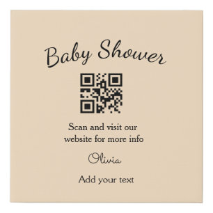 Pink simple baby shower q r code add name text thr faux canvas print