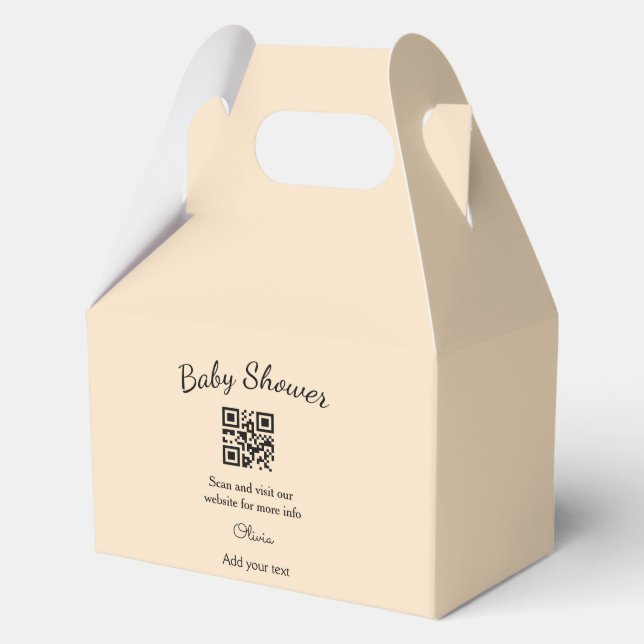Pink simple baby shower q r code add name text thr favor boxes (Front)
