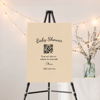 Pink simple baby shower q r code add name text thr foam board