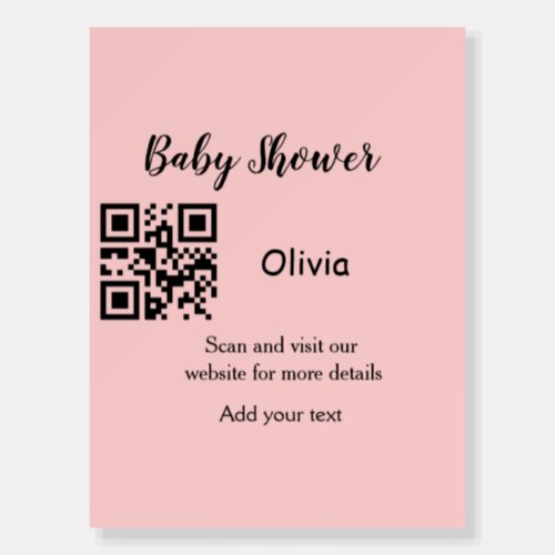 Pink simple baby shower q r code add name text thr foam board