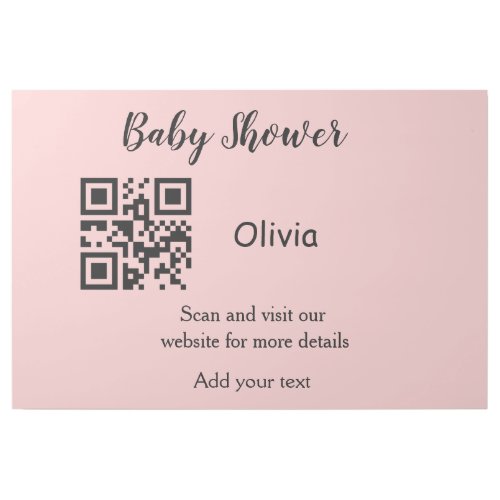 Pink simple baby shower q r code add name text thr gallery wrap