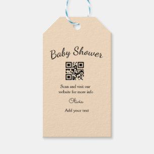 Pink simple baby shower q r code add name text thr gift tags