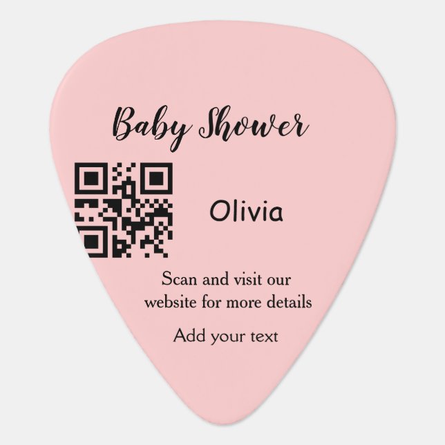 Pink simple baby shower q r code add name text thr guitar pick (Front)