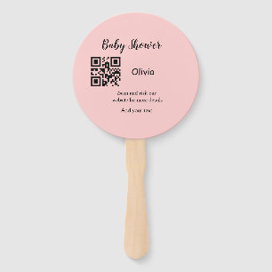 Pink simple baby shower q r code add name text thr hand fan