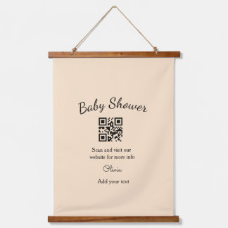 Pink simple baby shower q r code add name text thr hanging tapestry