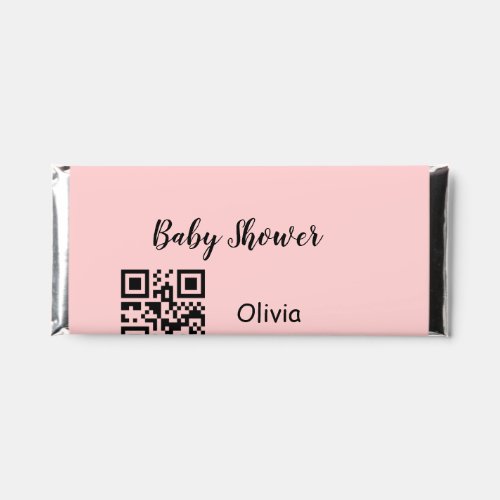 Pink simple baby shower q r code add name text thr hershey bar favors
