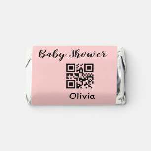Pink simple baby shower q r code add name text thr hershey's miniatures