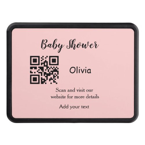 Pink simple baby shower q r code add name text thr hitch cover