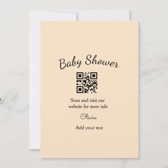 Pink simple baby shower q r code add name text thr invitation (Front)