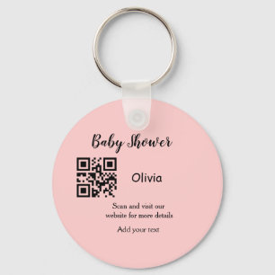 Pink simple baby shower q r code add name text thr keychain