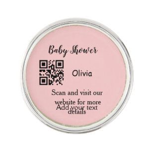 Pink simple baby shower q r code add name text thr lapel pin