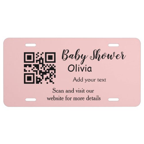 Pink simple baby shower q r code add name text thr license plate