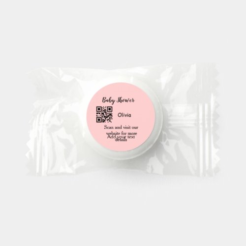 Pink simple baby shower q r code add name text thr life saver mints