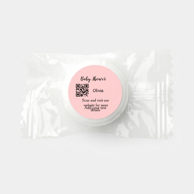 Pink simple baby shower q r code add name text thr life saver® mints (Front)