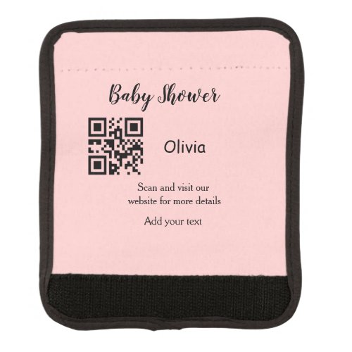 Pink simple baby shower q r code add name text thr luggage handle wrap