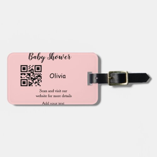 Pink simple baby shower q r code add name text thr luggage tag