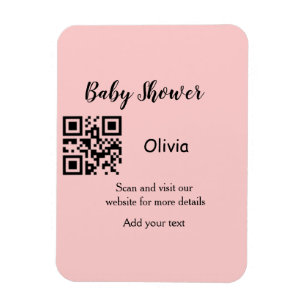 Pink simple baby shower q r code add name text thr magnet
