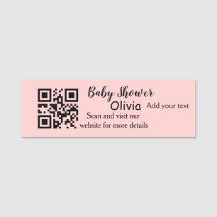 Pink simple baby shower q r code add name text thr name tag