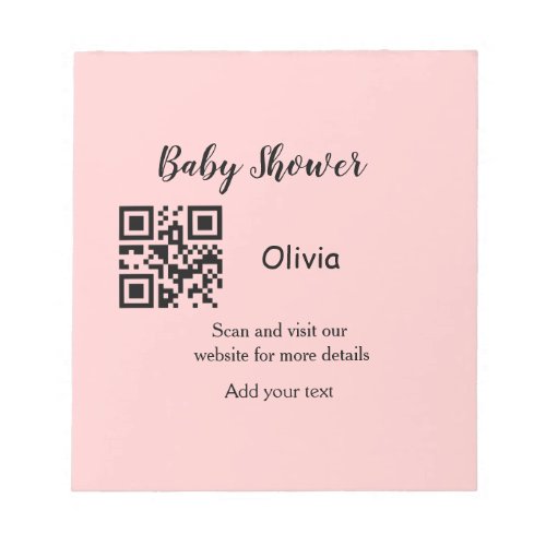 Pink simple baby shower q r code add name text thr notepad