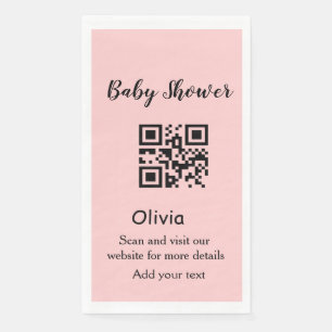 Pink simple baby shower q r code add name text thr paper guest towels