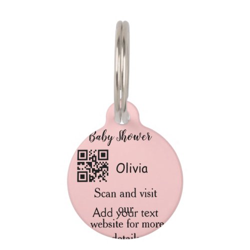 Pink simple baby shower q r code add name text thr pet ID tag