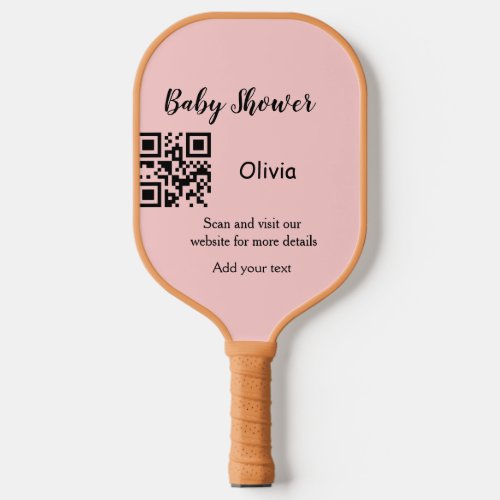 Pink simple baby shower q r code add name text thr pickleball paddle