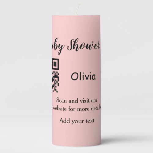 Pink simple baby shower q r code add name text thr pillar candle