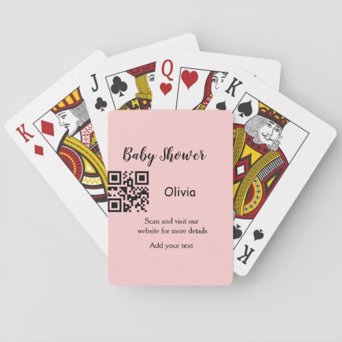 Pink simple baby shower q r code add name text thr playing cards